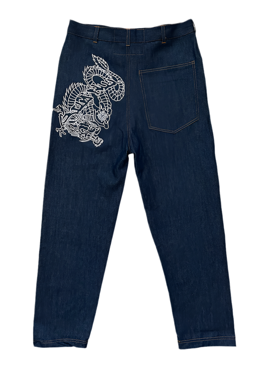 Navy Dragon Logo Jeans
