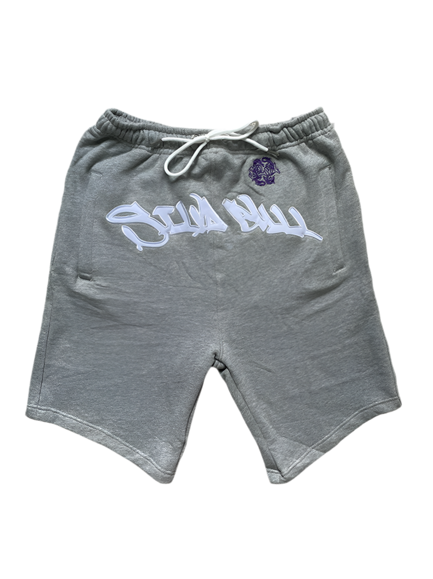 GREY SCRIPT LOGO SHORTS